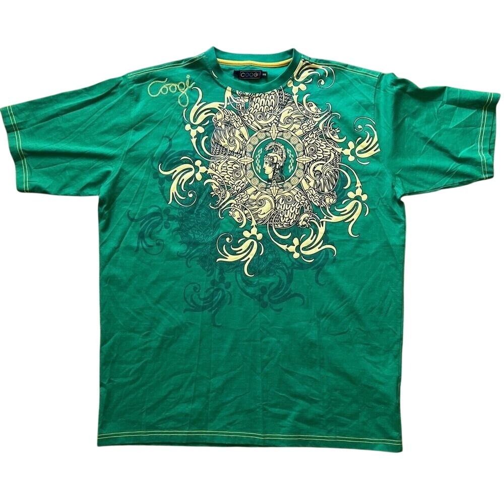 COOGI Embroidered Spartan Sz 3XL Graphic T-shirt‎ Renaissance Art Gold Green